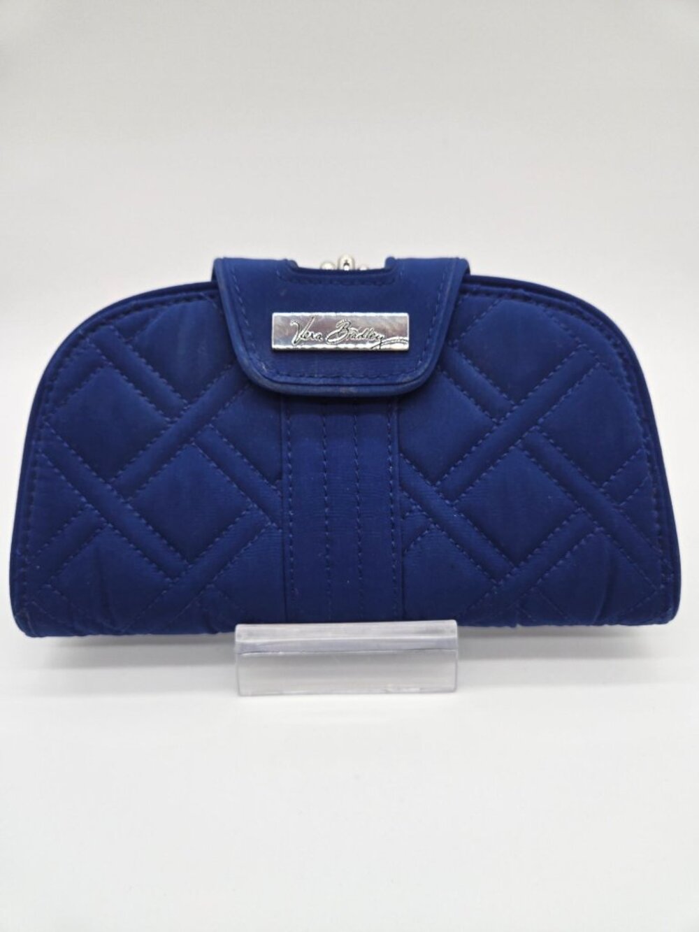 Vera Bradley Quilted Double Kisslock Snap Blue Organizer Wallet Clutch Purse EUC